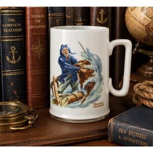 Vintage 1985 Norman Rockwell Braving The Storm Tankard Mug Library Shelf Decor